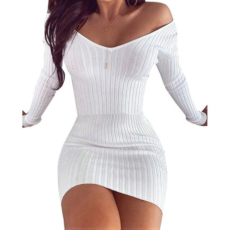 Spring Autumn New Women Dress Sexy V Neck Long Sleeves Skinny Dress Solid All Match Streetwear Clubwear Vestidos