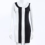 Summer Women's Sexy Dress Fashion Summer Black White Stitching Round Neck Sleeveless Sexy Office Dresses Vestidos