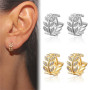 Elegant Leaf Shape Hoop Earrings Rhinestone Gold Color Surround Small Hoop Earrings Mini Slim Circle Earring Jewelry