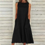 Summer Women Long Dress 2022 Solid Sleeveless Pocket Bohemian Dress Women Casual Loose Dresses For Women Party Wear