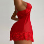 Sexy Sleepwear Deep-V Night Dress Women Sleeping Nightgown Red Lace Nightie Lingerie Sleeveless Mini Dress Homewear