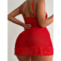 Sexy Sleepwear Deep-V Night Dress Women Sleeping Nightgown Red Lace Nightie Lingerie Sleeveless Mini Dress Homewear