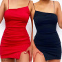 Women Slit Red Dresses Sexy Elegant Bodycon Spaghetti Strap Summer Backless Party Club Ladies Straps Mini Dress Vestidos