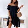 Elegant Women's Dresses Chain Strapless Short Sleeve Solid Basic Knee-Length Bodyco Summer Sexy Young Style