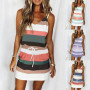 Mini Sexy Dress 2023 Fashion Stripe Drawstring Dress Summer Loose Sleeveless Dress Women's Comfortable Casual Outfits