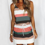 Mini Sexy Dress 2023 Fashion Stripe Drawstring Dress Summer Loose Sleeveless Dress Women's Comfortable Casual Outfits