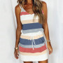 Mini Sexy Dress 2023 Fashion Stripe Drawstring Dress Summer Loose Sleeveless Dress Women's Comfortable Casual Outfits