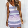 Mini Sexy Dress 2023 Fashion Stripe Drawstring Dress Summer Loose Sleeveless Dress Women's Comfortable Casual Outfits