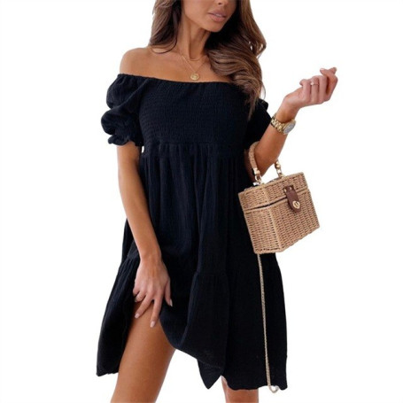 Elegant Women's Dresses Chain Strapless Short Sleeve Solid Basic Knee-Length Bodyco Summer Sexy Young Style
