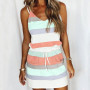 Mini Sexy Dress 2023 Fashion Stripe Drawstring Dress Summer Loose Sleeveless Dress Women's Comfortable Casual Outfits