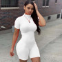 Fitness Women Streetwear Neon Bodysuit Women Mock Neck Short Sleeve Casual Playsuit High Elastic Sexy Tight Sports Overalls 2023