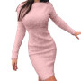 Women Dress Long Sleeve Solid Color Round Neck Tight Waist Slim Fit Autumn Winter Sweater Dress for Daily Wear