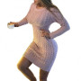 Dropshipping Sexy Women Long Sleeve Waist Tight Bodycon Twist Knitted Mini Sweater Dress