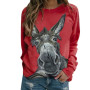 Wholesales Women Fashion Autumn Long Sleeve Pullover Blouse Donkey Print Loose Sweatshirt