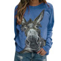 Wholesales Women Fashion Autumn Long Sleeve Pullover Blouse Donkey Print Loose Sweatshirt