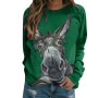 Wholesales Women Fashion Autumn Long Sleeve Pullover Blouse Donkey Print Loose Sweatshirt