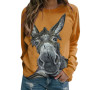 Wholesales Women Fashion Autumn Long Sleeve Pullover Blouse Donkey Print Loose Sweatshirt