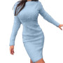 Women Dress Long Sleeve Solid Color Round Neck Tight Waist Slim Fit Autumn Winter Sweater Dress for Daily Wear