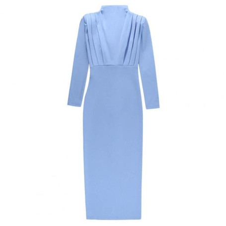 Dropshipping Lady Dress Solid Color Tight Waist Sexy Half High Collar Ankle Length Sheath Dress for Party