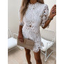 Women Two Pieces Sets Sexy Hollow Tracksuits Shirt With Mini Shorts Fashion Clothing Outfits Summer Lace Puff Sleeve Shorts Suit