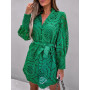 New Sexy Lace Hollow Out Shirt Dress of Femmer Autumn Spring V-Neck Long Sleeve Solid Party Dress Vintage Buttom Beach Dresses