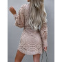 New Sexy Lace Hollow Out Shirt Dress of Femmer Autumn Spring V-Neck Long Sleeve Solid Party Dress Vintage Buttom Beach Dresses