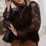 New Elegant Embroidery Hollow Out Lace Blouse Shirt Women Sexy Petal Long Sleeve Pullover Tops Ladies 2021 Autumn Stand Collar