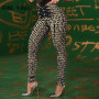 Women Chic High Waist Button Criss Cross Geo Print Skinny Spring&Autumn Pencil Pants