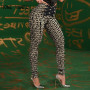 Women Chic High Waist Button Criss Cross Geo Print Skinny Spring&Autumn Pencil Pants