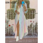 Summer 2023 Women Shirt Dress Turn-down Collar Single Breasted Button Irregular Long Dress Female Sexy Letter Print Maxi Dresses