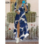 Summer 2023 Women Shirt Dress Turn-down Collar Single Breasted Button Irregular Long Dress Female Sexy Letter Print Maxi Dresses