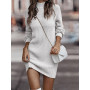 Elegant White Lantern Sleeve Knitted Dress Women Causal Turtleneck Loose Sweater Dress Winter Thick Warm Women Sweater Dress