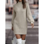 Elegant White Lantern Sleeve Knitted Dress Women Causal Turtleneck Loose Sweater Dress Winter Thick Warm Women Sweater Dress