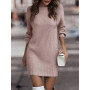 Elegant White Lantern Sleeve Knitted Dress Women Causal Turtleneck Loose Sweater Dress Winter Thick Warm Women Sweater Dress