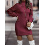 Elegant White Lantern Sleeve Knitted Dress Women Causal Turtleneck Loose Sweater Dress Winter Thick Warm Women Sweater Dress