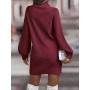 Elegant White Lantern Sleeve Knitted Dress Women Causal Turtleneck Loose Sweater Dress Winter Thick Warm Women Sweater Dress