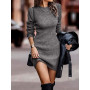 Women Solid Full Sleeve Slim Thick Knit Dress Casual Round Neck Mini Sweater Dress Winter Basic Women Sweater Dress 2022 New