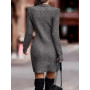 Women Solid Full Sleeve Slim Thick Knit Dress Casual Round Neck Mini Sweater Dress Winter Basic Women Sweater Dress 2022 New