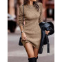 Women Solid Full Sleeve Slim Thick Knit Dress Casual Round Neck Mini Sweater Dress Winter Basic Women Sweater Dress 2022 New