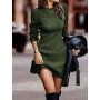 Women Solid Full Sleeve Slim Thick Knit Dress Casual Round Neck Mini Sweater Dress Winter Basic Women Sweater Dress 2022 New