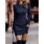 Women Solid Full Sleeve Slim Thick Knit Dress Casual Round Neck Mini Sweater Dress Winter Basic Women Sweater Dress 2022 New