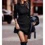 Women Solid Full Sleeve Slim Thick Knit Dress Casual Round Neck Mini Sweater Dress Winter Basic Women Sweater Dress 2022 New