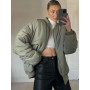 Korean Fashion Bomber Jacket Winter Zip Women Down Coat Casual Elegant Solid Coat Female Loose Long Sleeve Outerwear Streetwear
