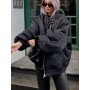 Korean Fashion Bomber Jacket Winter Zip Women Down Coat Casual Elegant Solid Coat Female Loose Long Sleeve Outerwear Streetwear