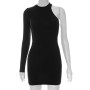 WeiYao Sexy Cut Out Mini Dress 2023 Fashion One Shoulder Party Night Club Outfits for Women Long Sleeve Bodycon Dresses Black