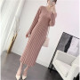 Fashion Designer Pleated Knitted Dress Elegant Women Sweater long Dresses Pullovers Black Long Sleeve Autumn Vestido 2020