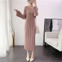 Fashion Designer Pleated Knitted Dress Elegant Women Sweater long Dresses Pullovers Black Long Sleeve Autumn Vestido 2020