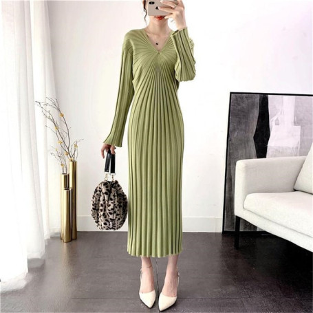Fashion Designer Pleated Knitted Dress Elegant Women Sweater long Dresses Pullovers Black Long Sleeve Autumn Vestido 2020