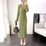 Fashion Designer Pleated Knitted Dress Elegant Women Sweater long Dresses Pullovers Black Long Sleeve Autumn Vestido 2020