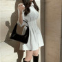 Dresses Women Solid Folds Slim Elegant Sexy 5 Colors Ulzzang Female A-Line Mini Stylish Puff Sleeve Simple Daily Summer Casual
